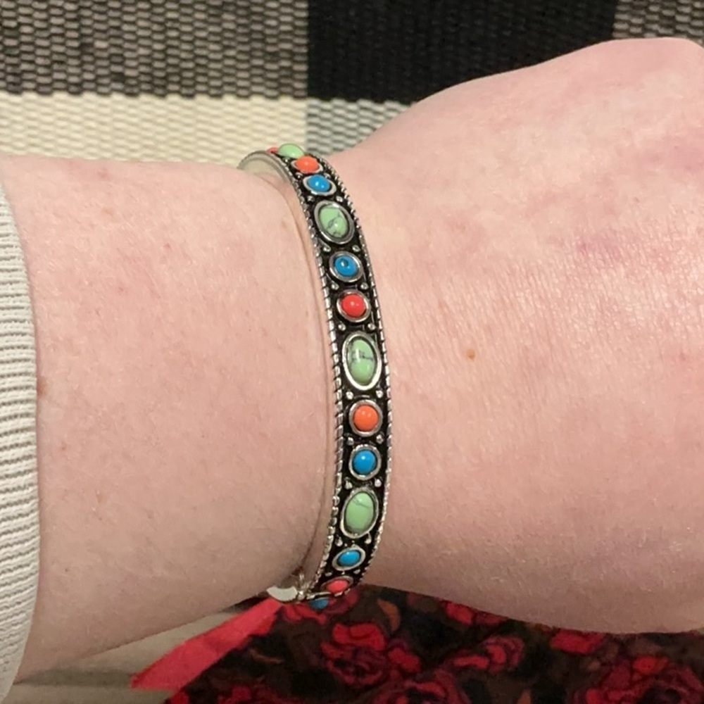 Brighton great shape Loretto Mesa silver hinged magnetic closure stone bracelet - Picture 5 of 5